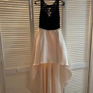 high-low pink and black formal dress